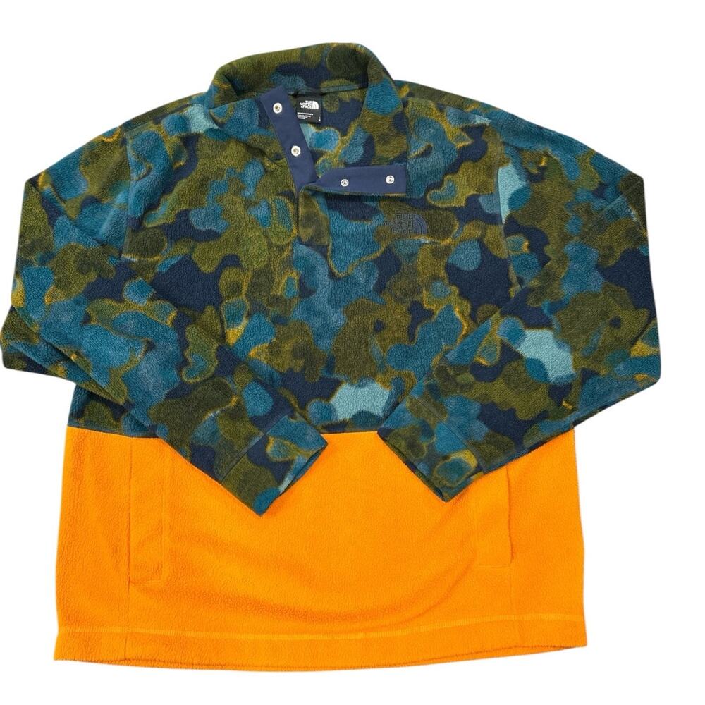 The North Face Mens Pali Pali Fleece Blue Camo Orange Snap Neck Pull Over Large